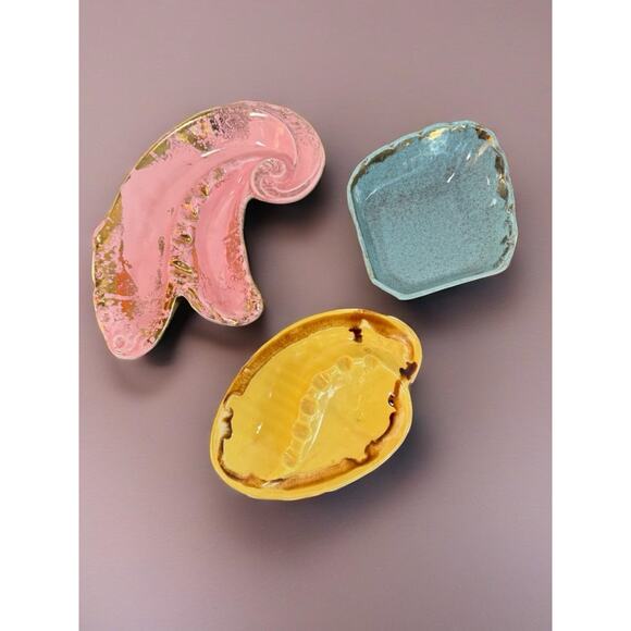 Lot Of (3) Vintage MCM Ceramic Ashtrays Lane & Co. California Pottery Atomic - Picture 1 of 16